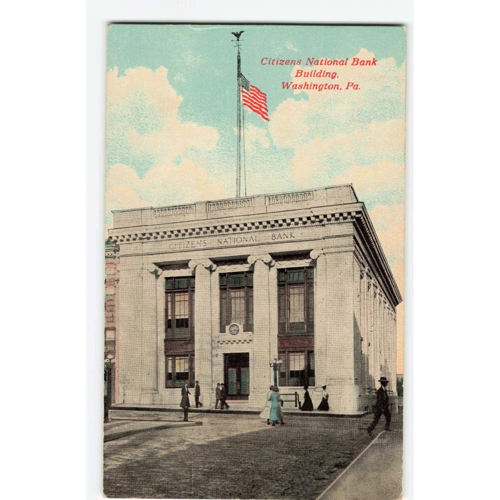Washington PA Citizens National Bank Building Postcard 1913 Divided Back